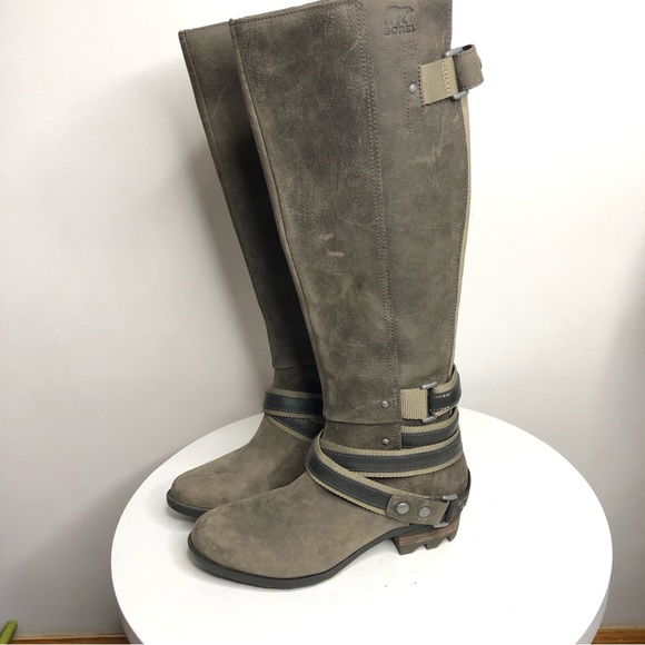 Sorel LOLLA tall waterproof leather knee riding boots Quarry pebble SZ 6.5. R2 - Picture 2 of 9